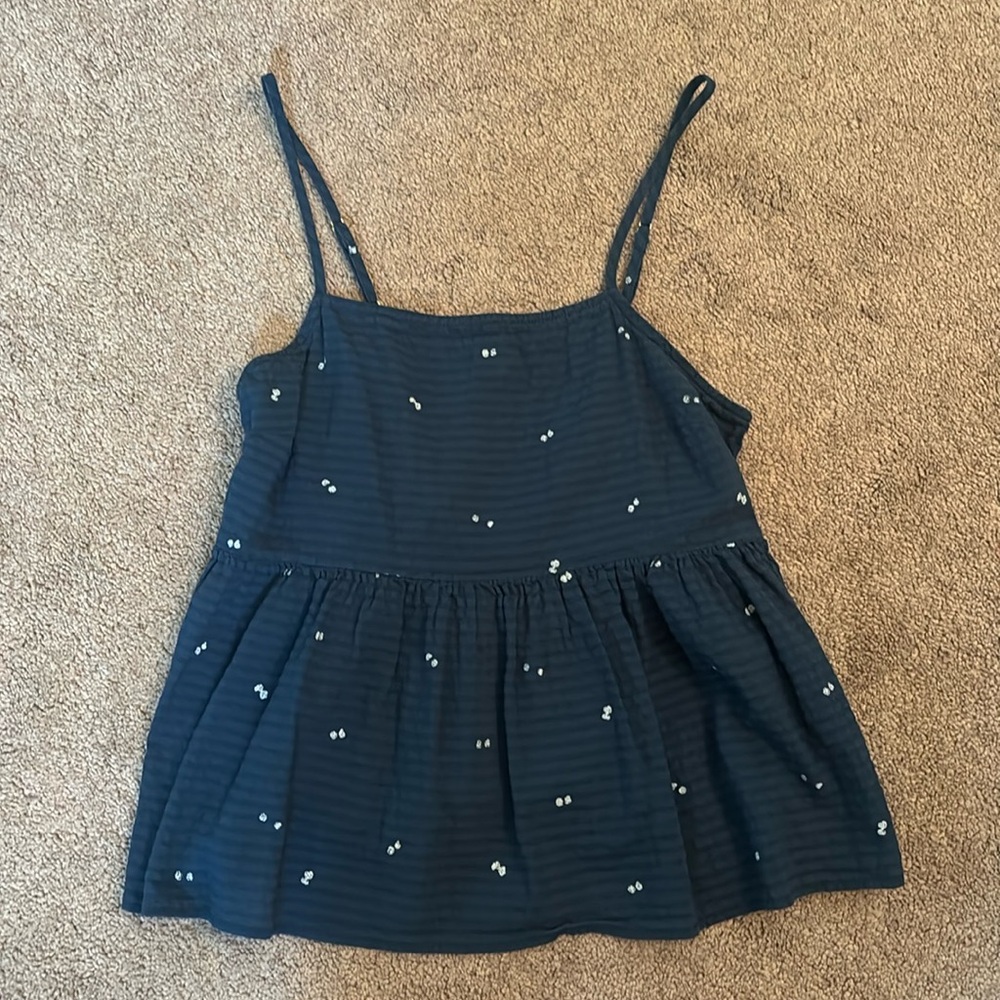 A.N.A Navy Blue Tank With White Flowers
